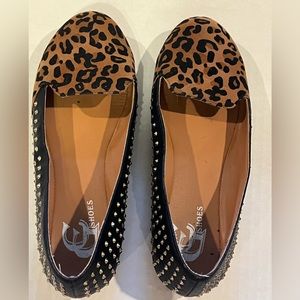 Flats, Animal Print, Mini Spikes, Color Brown and Black, Size 7